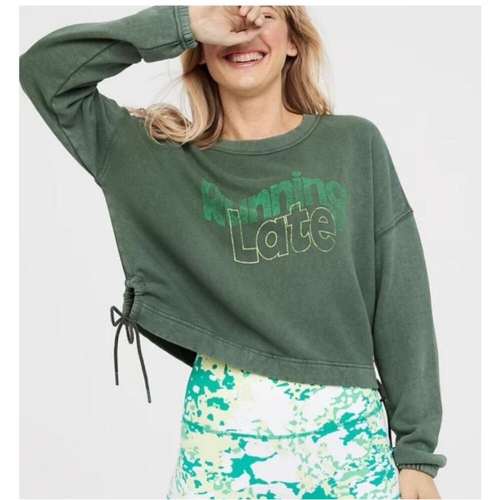 Aerie Olive Sweatshirt “Running late”
